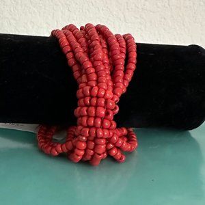 Women's Hand-Beaded Red Knot Stretch Bracelet New withTags